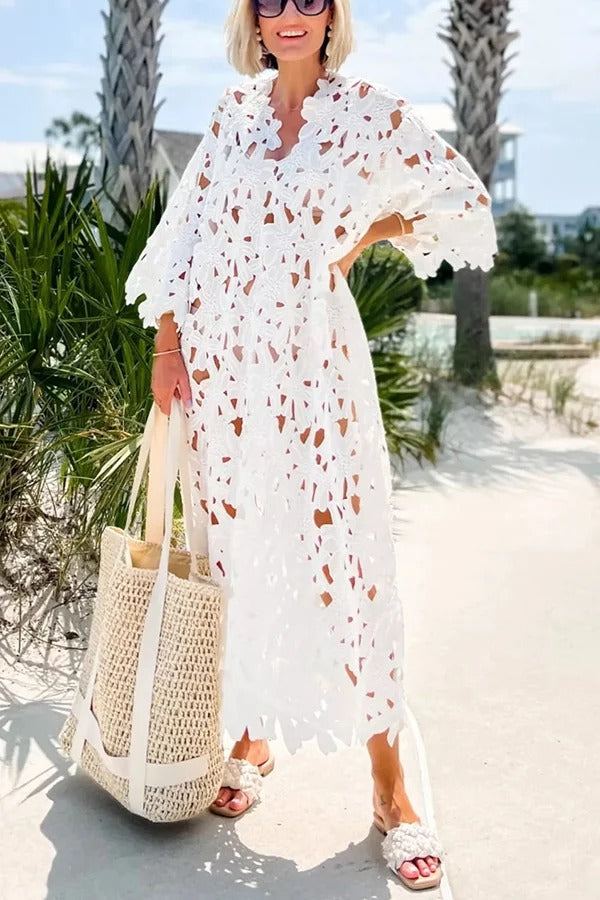 Vestido de encaje floral playa midi