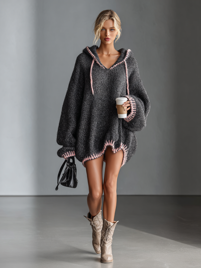 Vestido tejido con capucha rosa