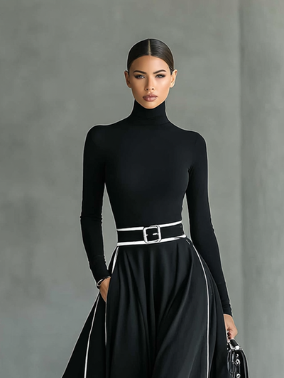 Vestido negro con ribetes blancos