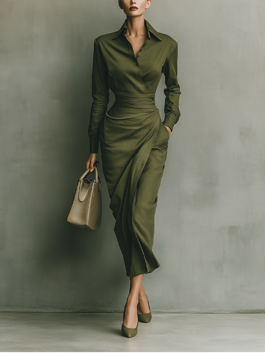 Vestido maxi verde militar mujer