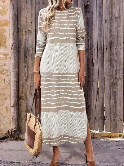 Vestido rayado mujer mangas largas cuello redondo - Primavera otoño