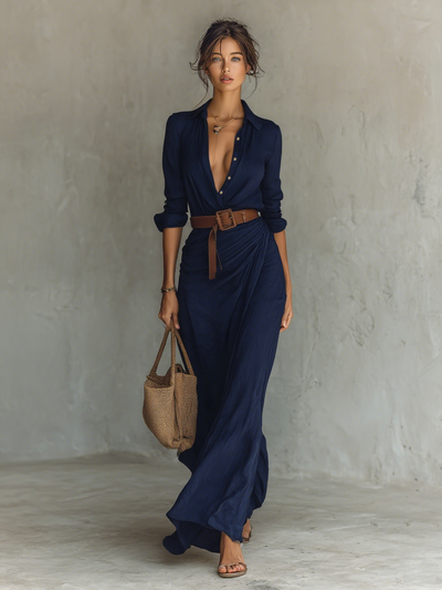 Vestido largo con cinturón elegante