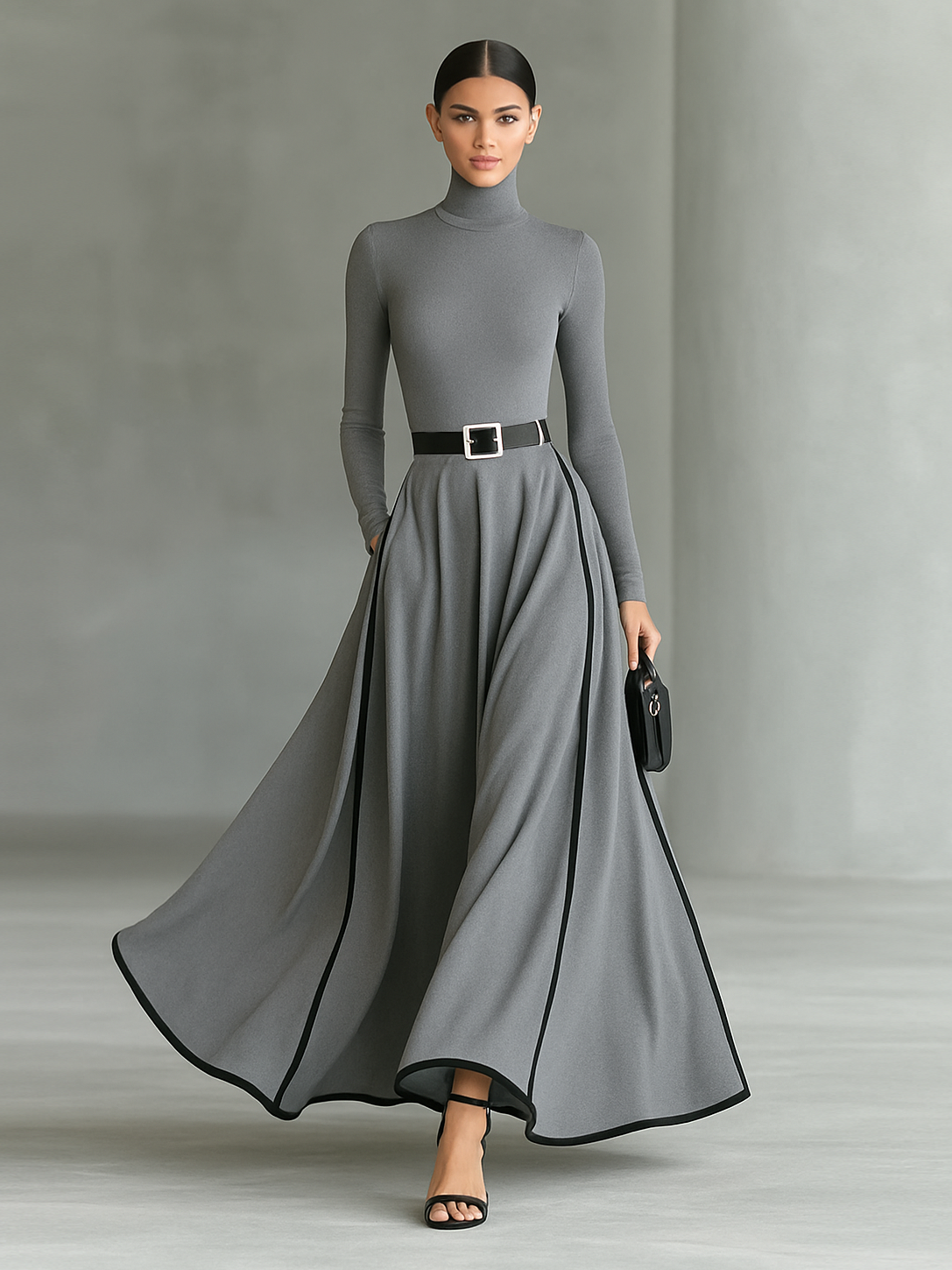 Vestido negro con ribetes blancos