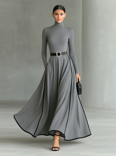 Vestido negro con ribetes blancos
