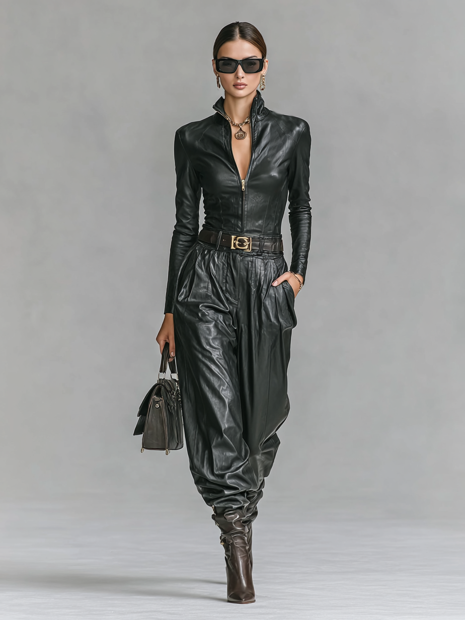 Conjunto de cuero sintético elegante mujer