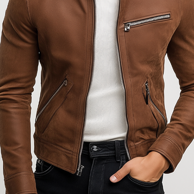 Chaqueta Hombre Retro Cuello Alto de Cuero PU – Estilo y Confort