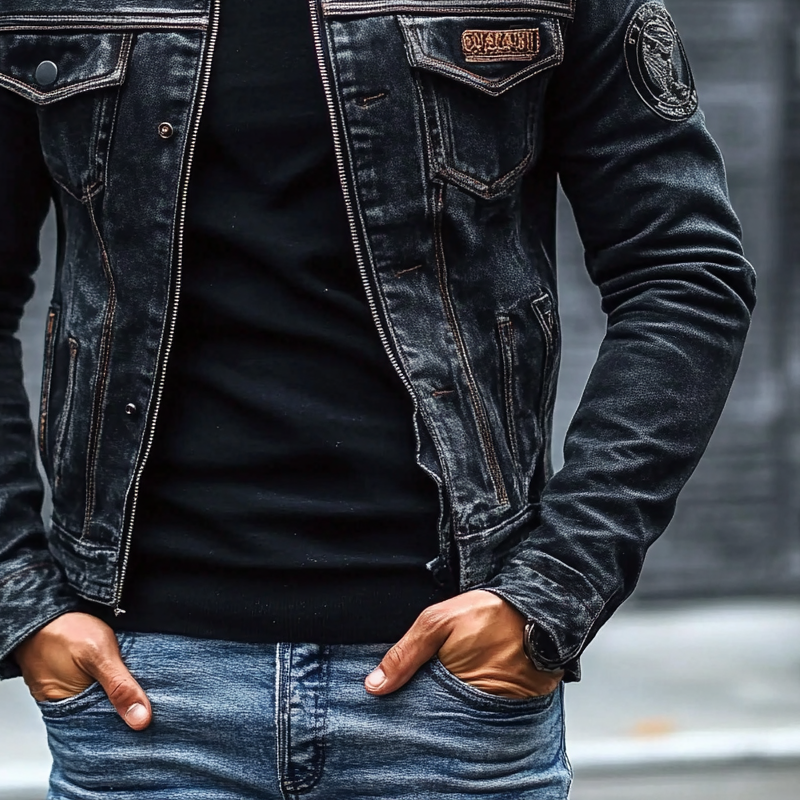 Chaqueta de Jeans Vintage Hombre Slim Fit – Moda con Cuello de Béisbol