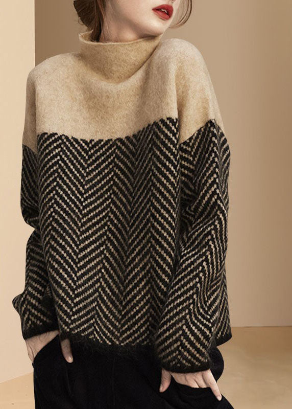 Suéter de cuello alto de patchwork tejido