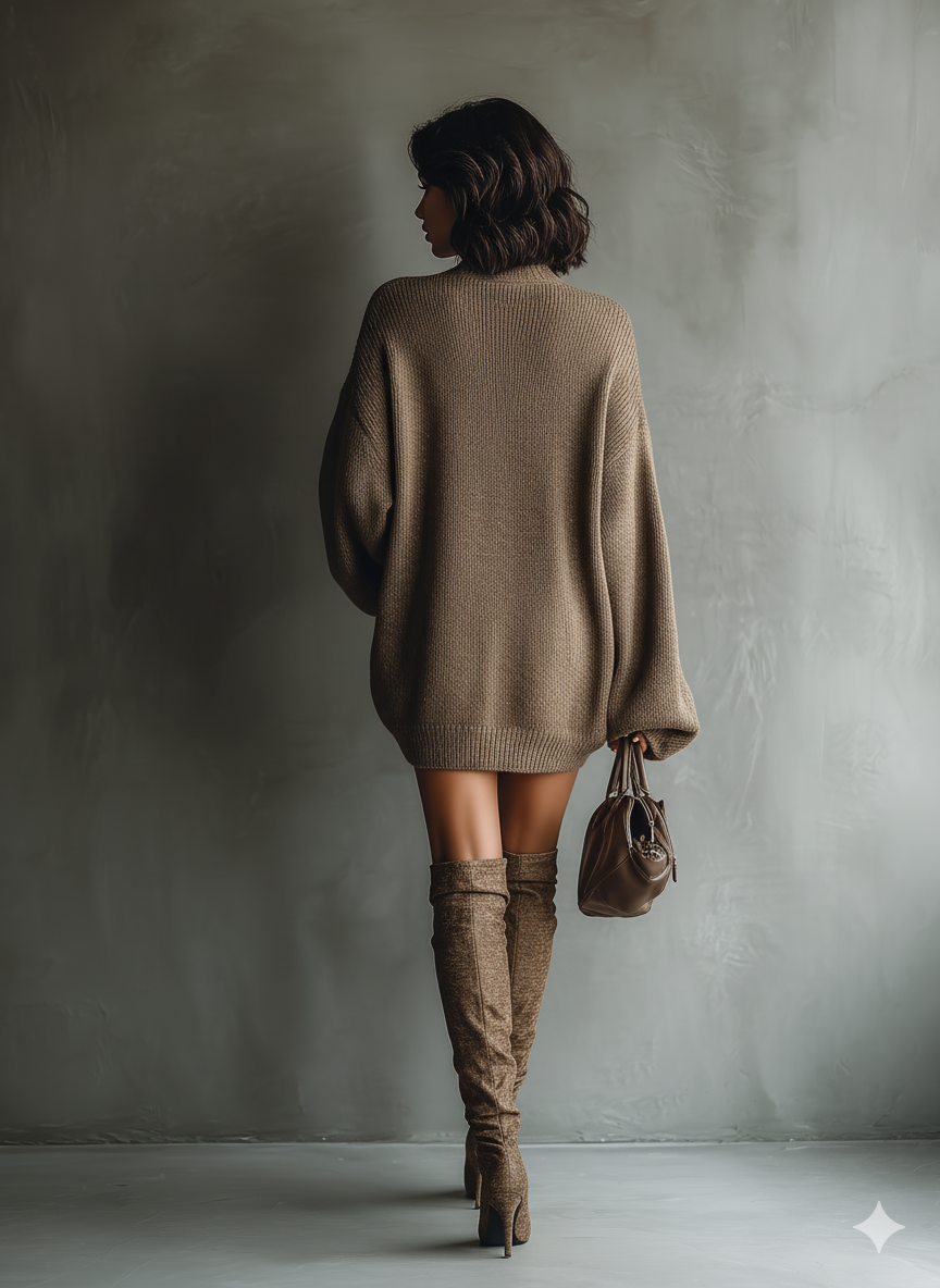Vestido tejido marrón caramelo vintage