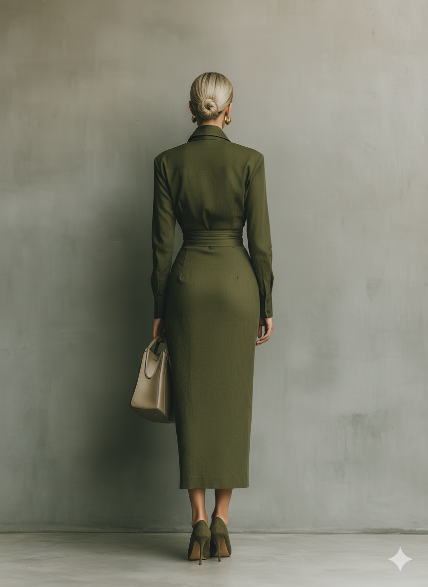 Vestido maxi verde militar mujer