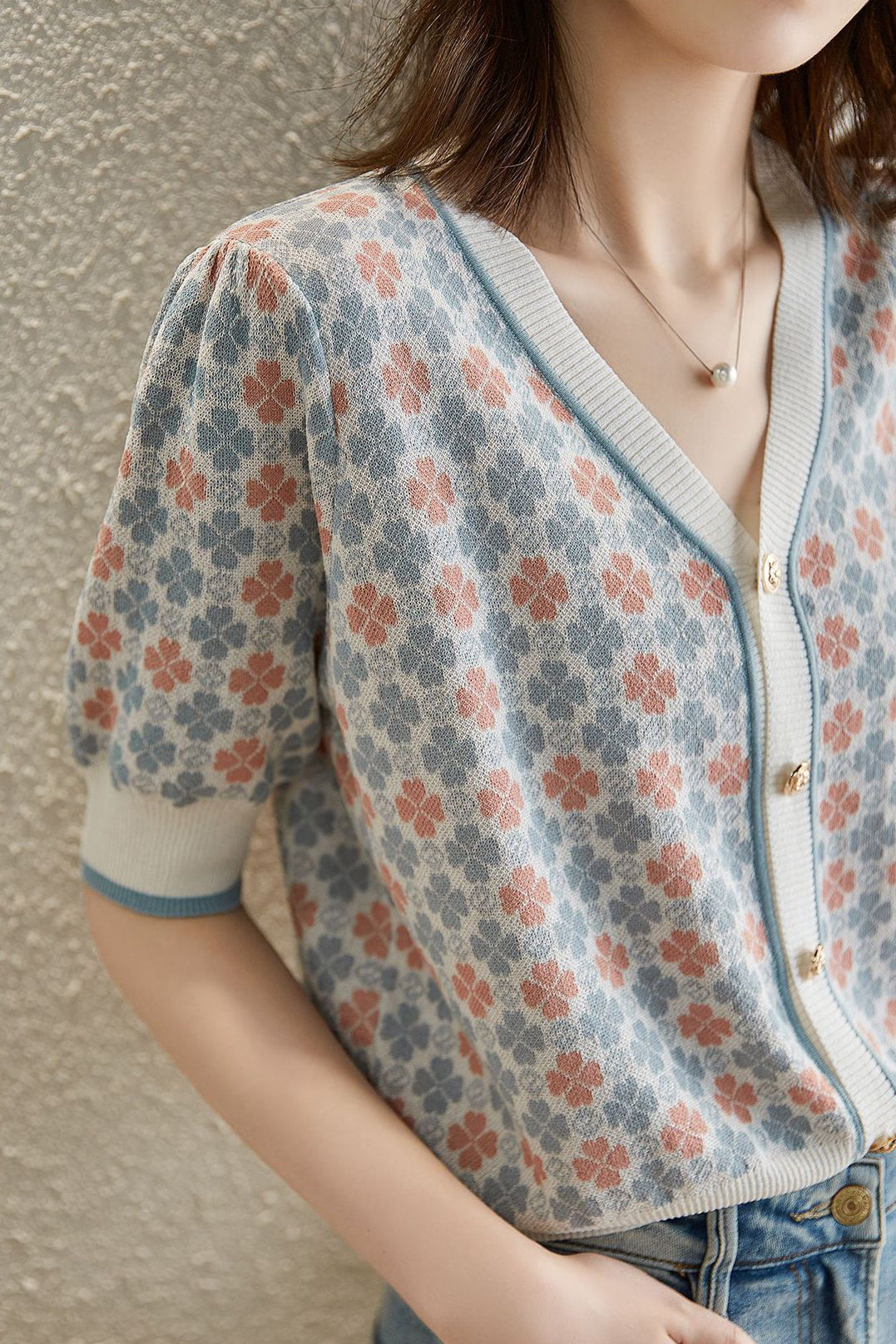 Cardigan Retro Jacquard Mujer - Chaleco Corto Con Cuello en V Chic y Cómodo