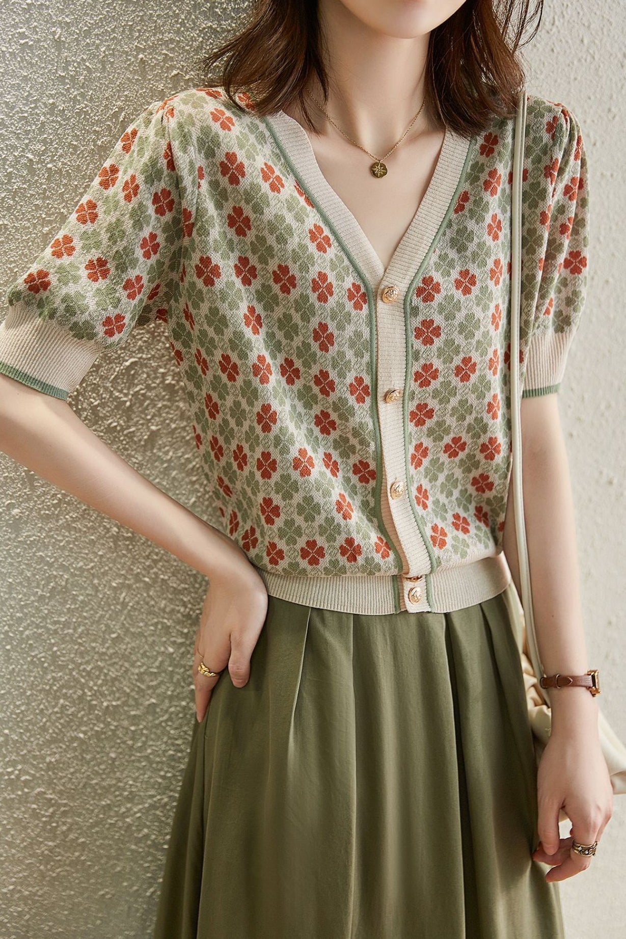 Cardigan Retro Jacquard Mujer - Chaleco Corto Con Cuello en V Chic y Cómodo