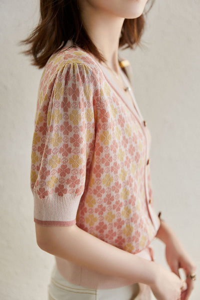 Cardigan Retro Jacquard Mujer - Chaleco Corto Con Cuello en V Chic y Cómodo