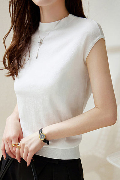Camiseta de cuello redondo mujer – Manga corta, tejido elástico y diseño moderno