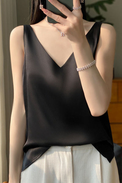 Top mujer con escote en V y tirantes dobles – Camiseta elegante y ajustada