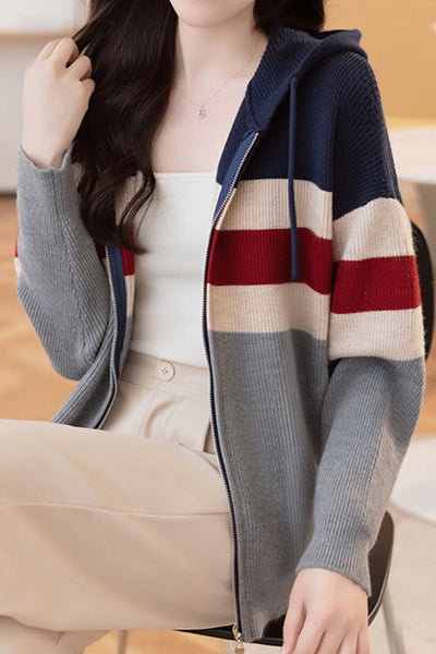 Cárdigan Casual con Capucha Bicolor