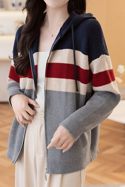 Cárdigan Casual con Capucha Bicolor