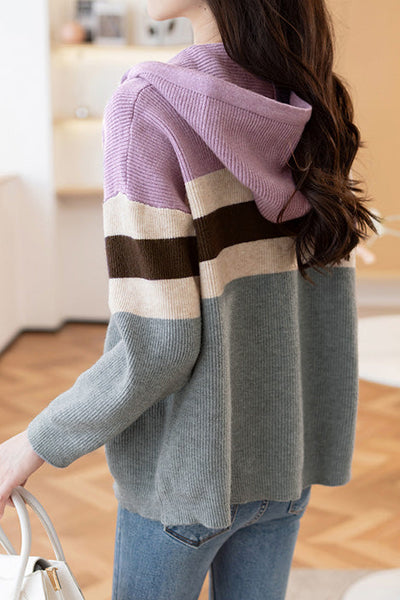 Cárdigan Casual con Capucha Bicolor