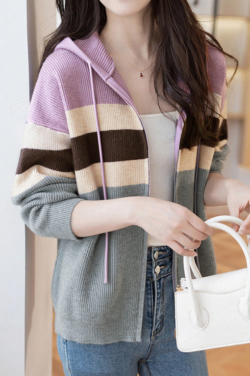Cárdigan Casual con Capucha Bicolor