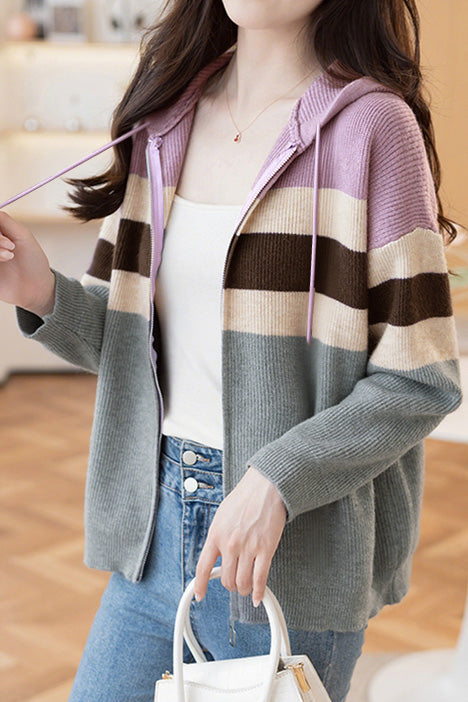 Cárdigan Casual con Capucha Bicolor