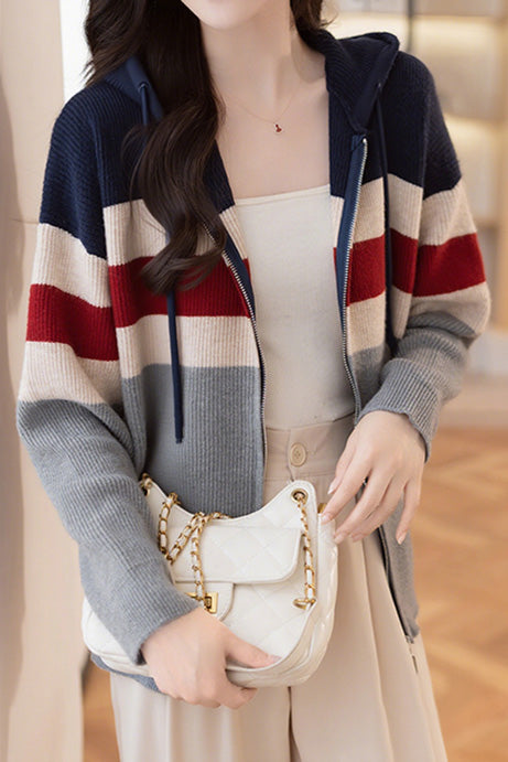 Cárdigan Casual con Capucha Bicolor