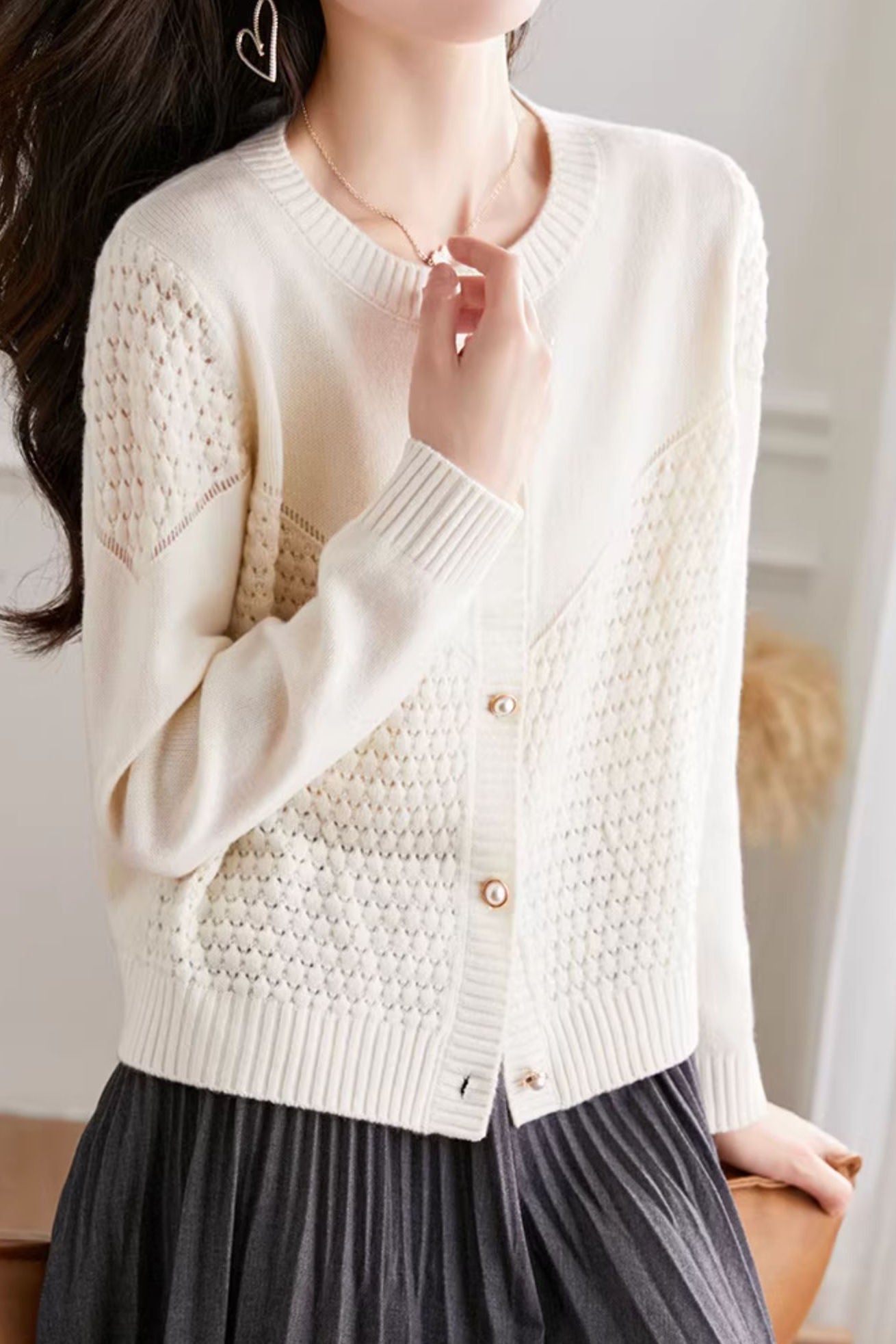 Cárdigan de punto para mujer con textura suave – Estilo cálido y elegante