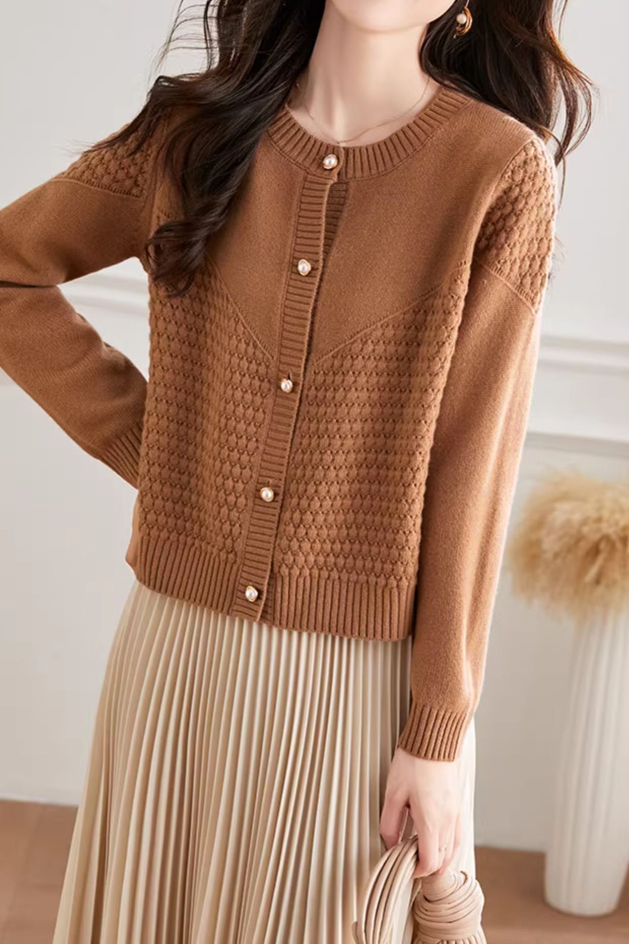 Cárdigan de punto para mujer con textura suave – Estilo cálido y elegante