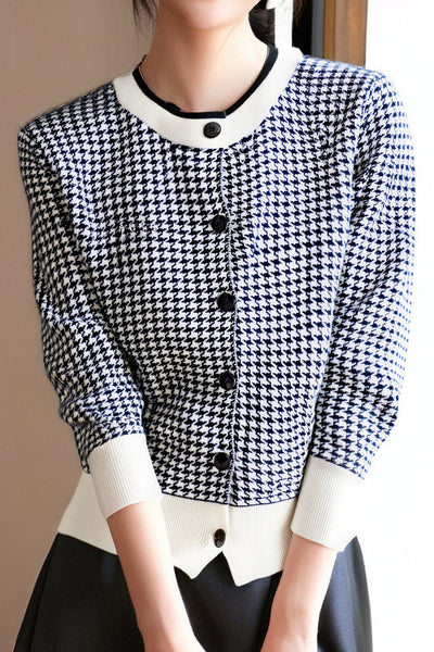 Cárdigan Mujer Pied-de-Poule - Estilo Chic y Confort Moderno