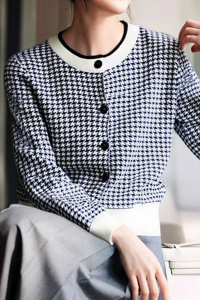 Cárdigan Mujer Pied-de-Poule - Estilo Chic y Confort Moderno