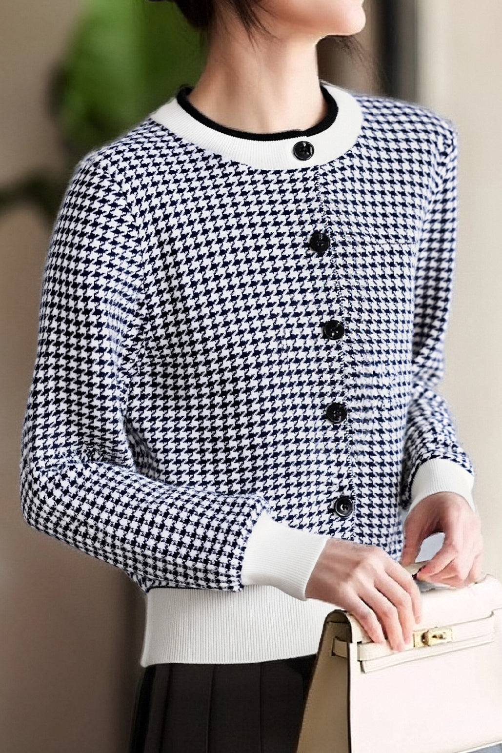 Cárdigan Mujer Pied-de-Poule - Estilo Chic y Confort Moderno