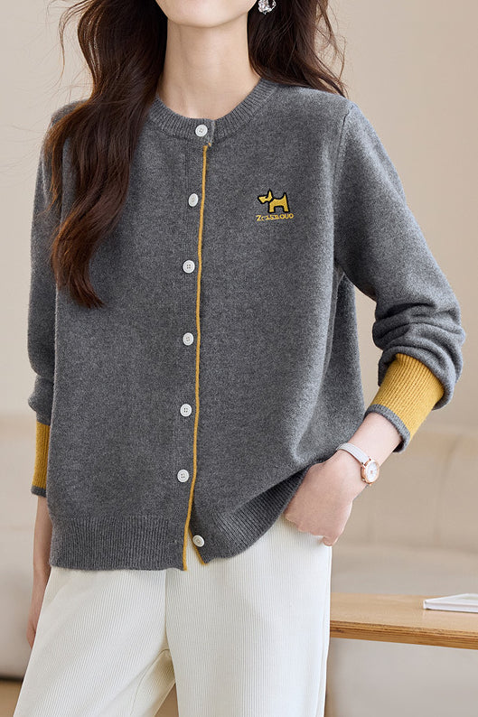 Cardigan de punto bordado para mujer - Estilo casual y chic