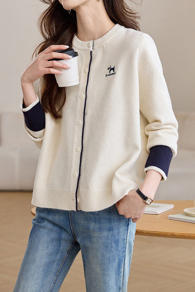 Cardigan de punto bordado para mujer - Estilo casual y chic