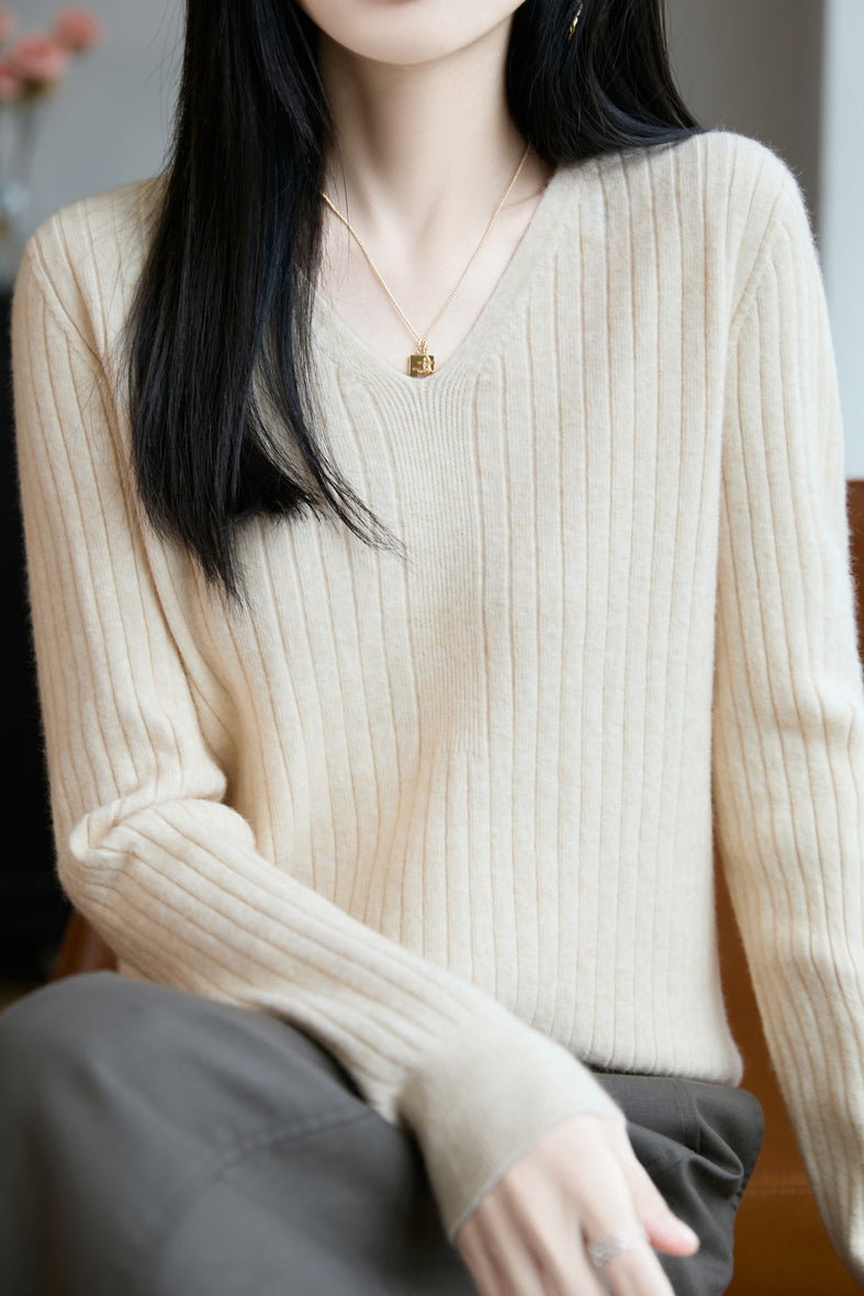 Top de punto casual con cuello en V para mujer – Estilo versátil y confort moderno