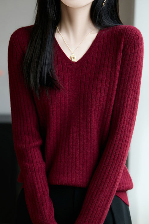 Top de punto casual con cuello en V para mujer – Estilo versátil y confort moderno