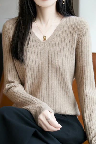 Top de punto casual con cuello en V para mujer – Estilo versátil y confort moderno