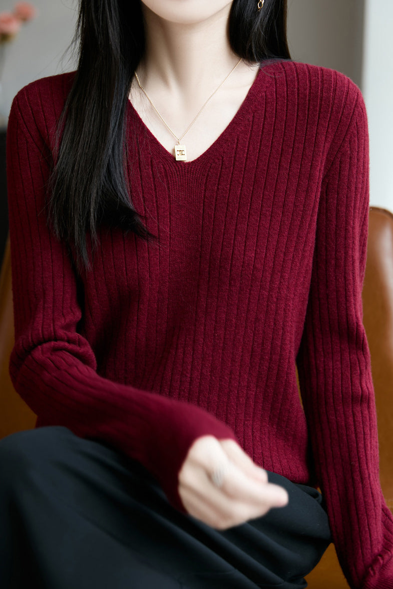 Top de punto casual con cuello en V para mujer – Estilo versátil y confort moderno