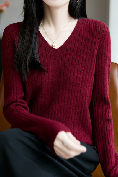 Top de punto casual con cuello en V para mujer – Estilo versátil y confort moderno
