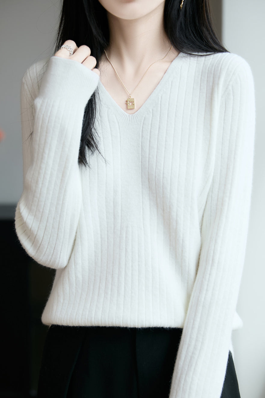 Top de punto casual con cuello en V para mujer – Estilo versátil y confort moderno