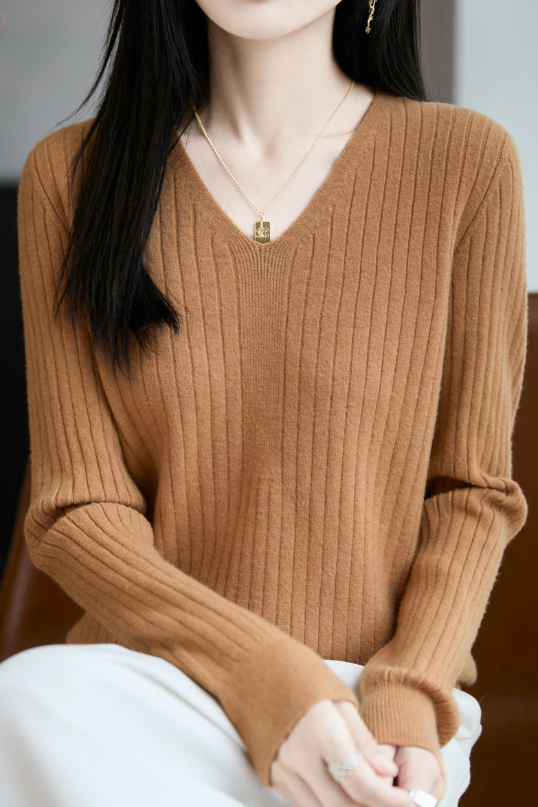 Top de punto casual con cuello en V para mujer – Estilo versátil y confort moderno
