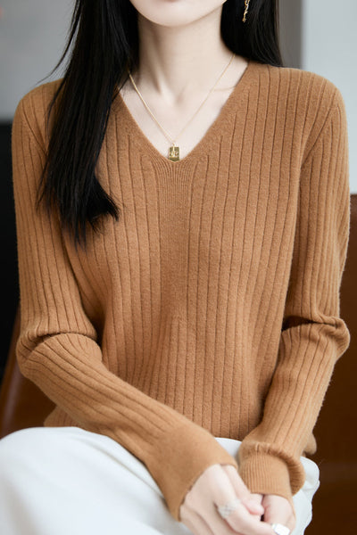 Top de punto casual con cuello en V para mujer – Estilo versátil y confort moderno
