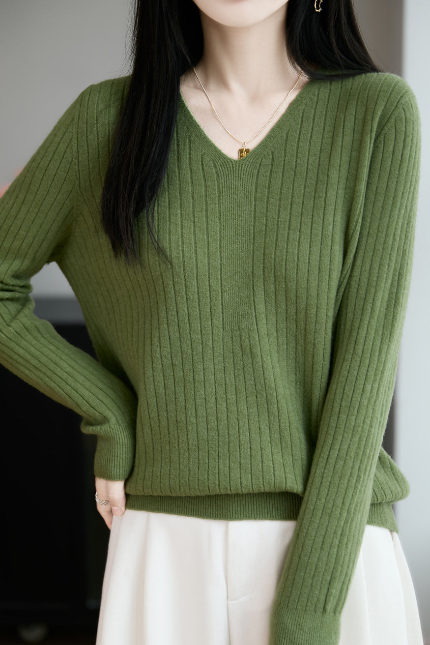 Top de punto casual con cuello en V para mujer – Estilo versátil y confort moderno