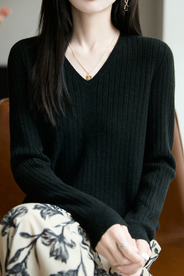 Top de punto casual con cuello en V para mujer – Estilo versátil y confort moderno