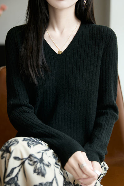 Top de punto casual con cuello en V para mujer – Estilo versátil y confort moderno