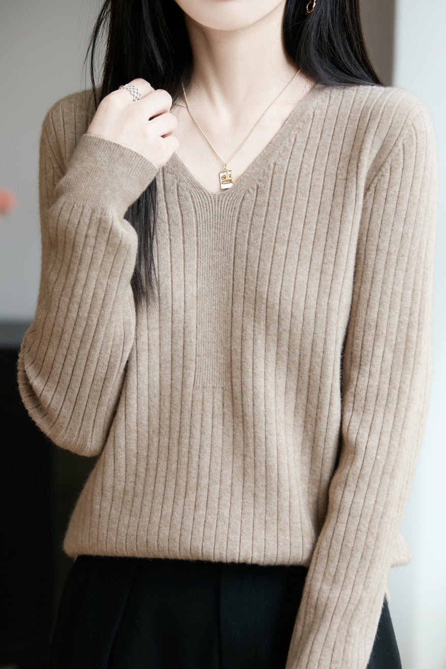 Top de punto casual con cuello en V para mujer – Estilo versátil y confort moderno