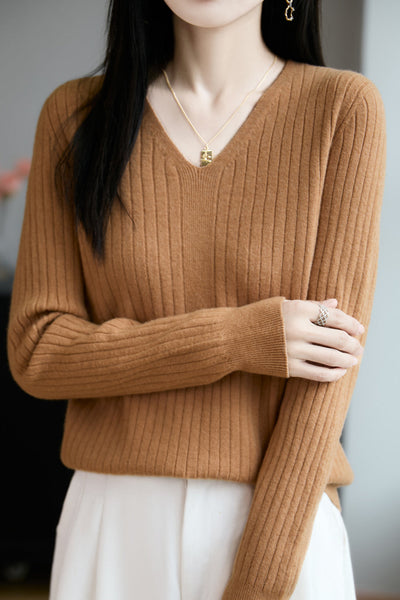 Top de punto casual con cuello en V para mujer – Estilo versátil y confort moderno