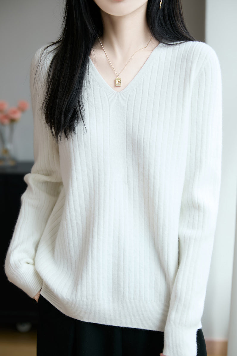 Top de punto casual con cuello en V para mujer – Estilo versátil y confort moderno