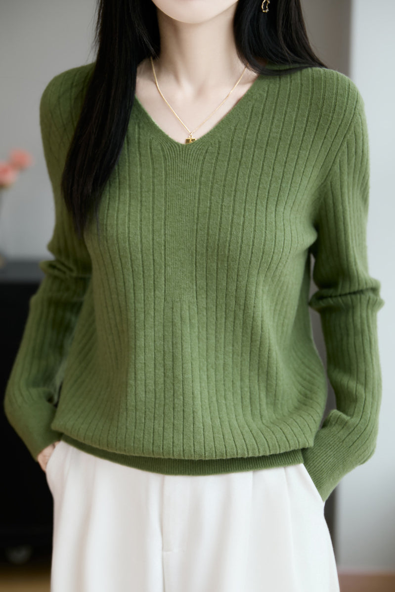 Top de punto casual con cuello en V para mujer – Estilo versátil y confort moderno