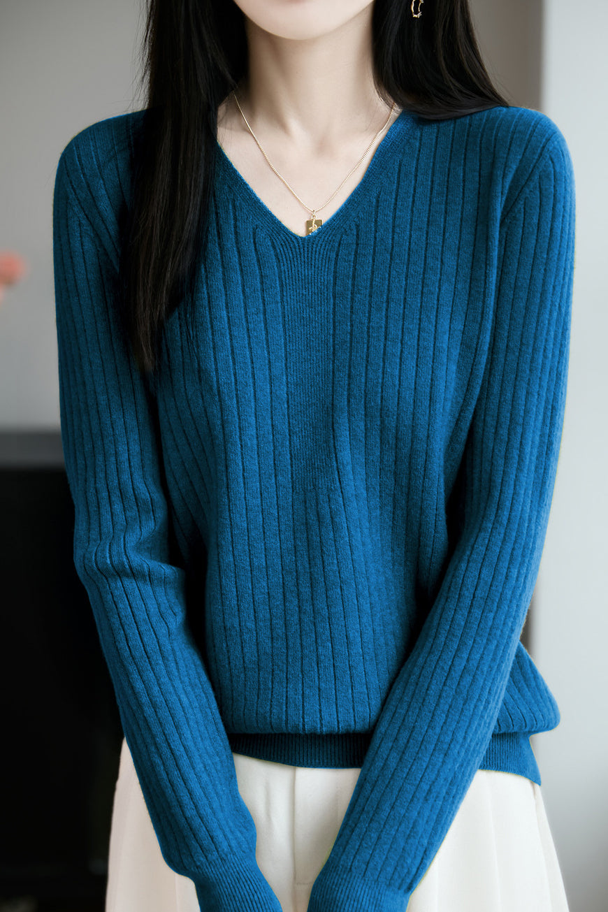 Top de punto casual con cuello en V para mujer – Estilo versátil y confort moderno