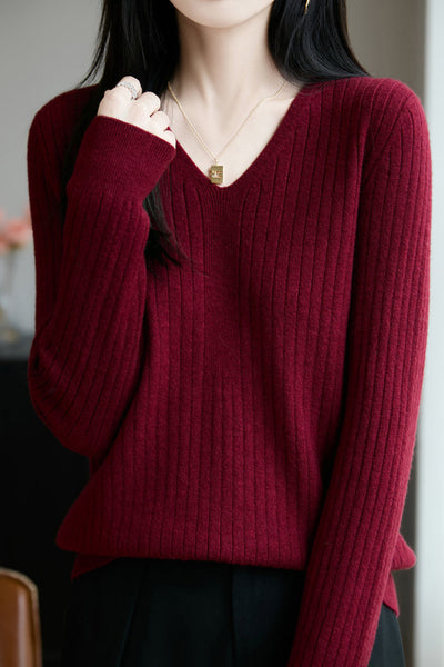 Top de punto casual con cuello en V para mujer – Estilo versátil y confort moderno