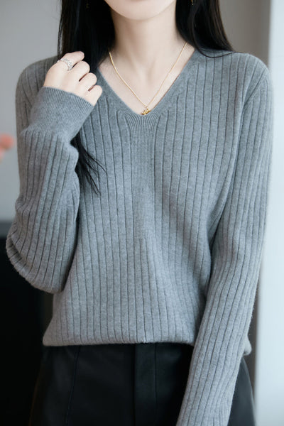 Top de punto casual con cuello en V para mujer – Estilo versátil y confort moderno
